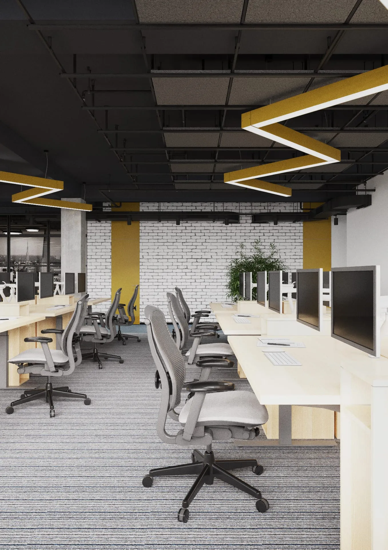 Technosoft — un birou construit în jurul angajatului — randare panouri metal
